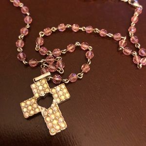 Paris Hilton crystal silver cross heart necklace!!